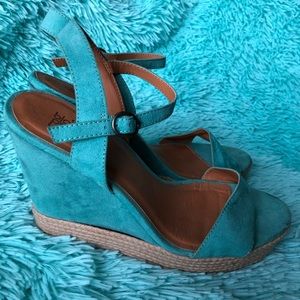 BLACK POPPY Aqua Straw Wedge Heel Sandal size 6.5